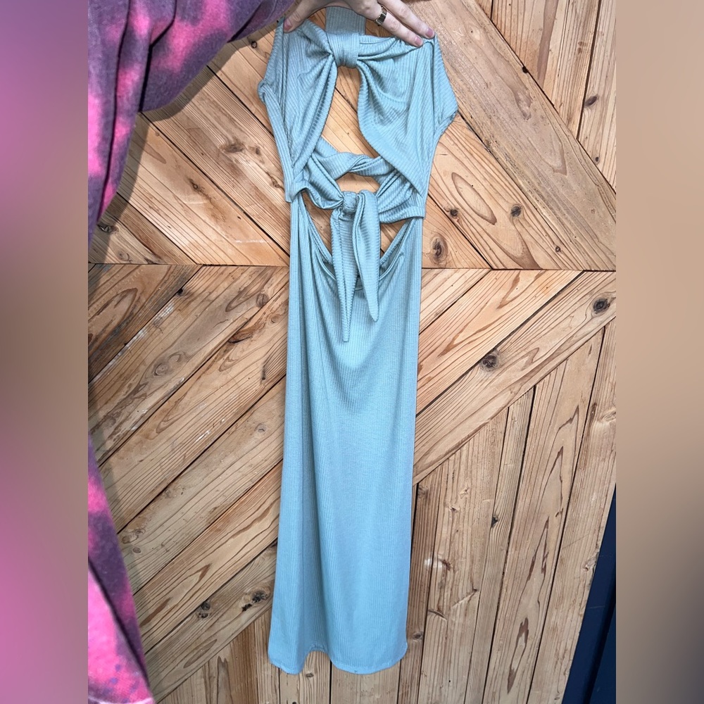 Powder blue cut out tight midi dress